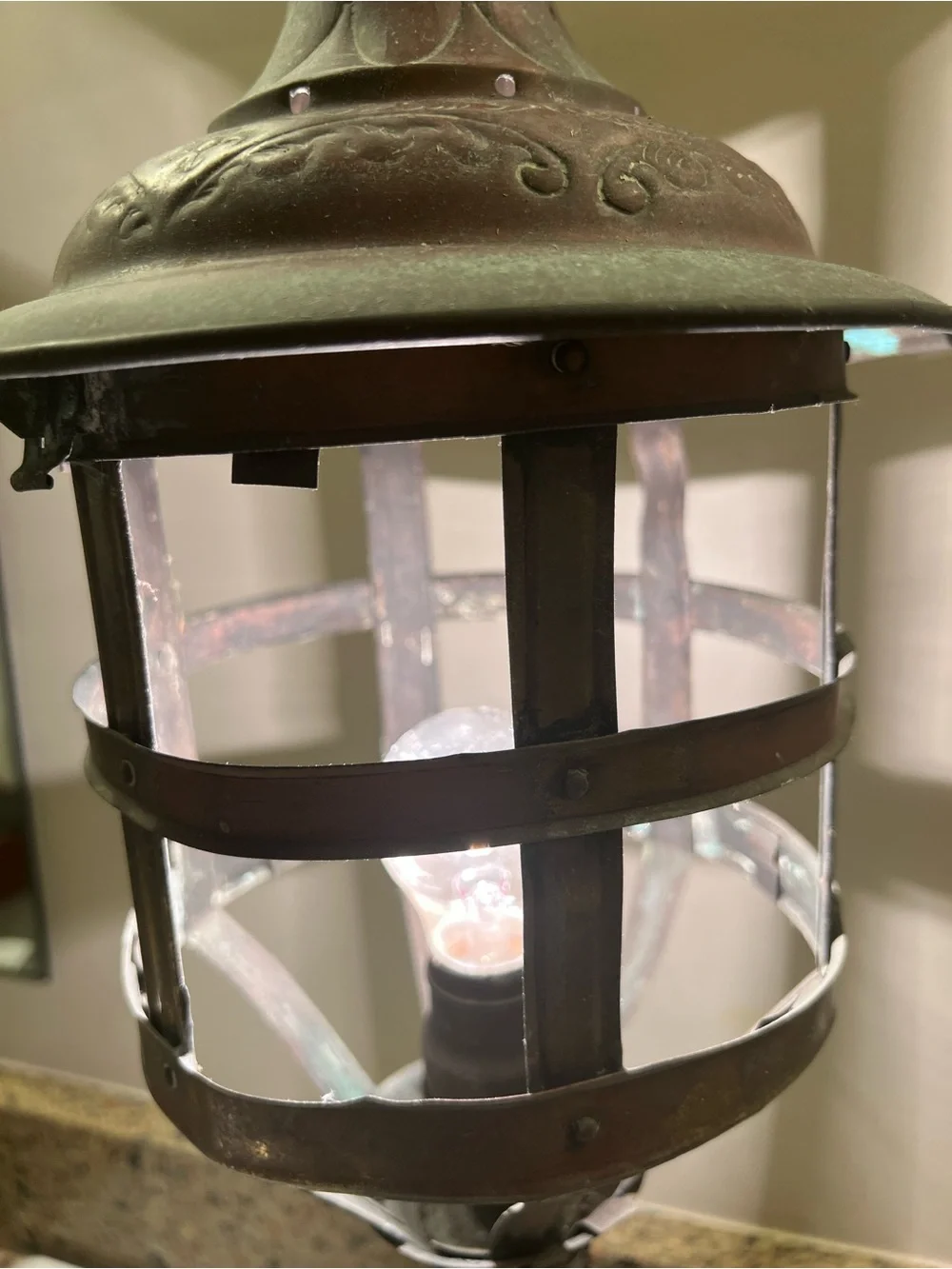 Vintage Copper Lantern Lamp - Home Accents 24.5” Tall & 9” Wide Great Patina